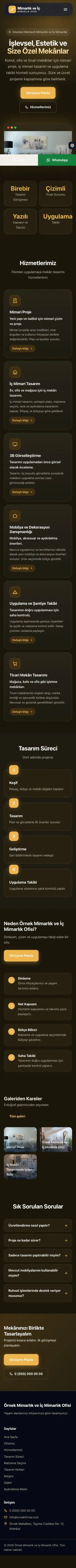 Koyu Modern Kahve Turuncu – Mimarlık ve İç Mimarlık Web Sitesi mobil görünümü