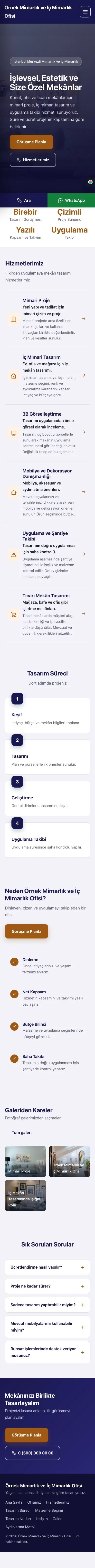 Sol Menü Lacivert Turuncu – Mimarlık ve İç Mimarlık Web Sitesi mobil görünümü