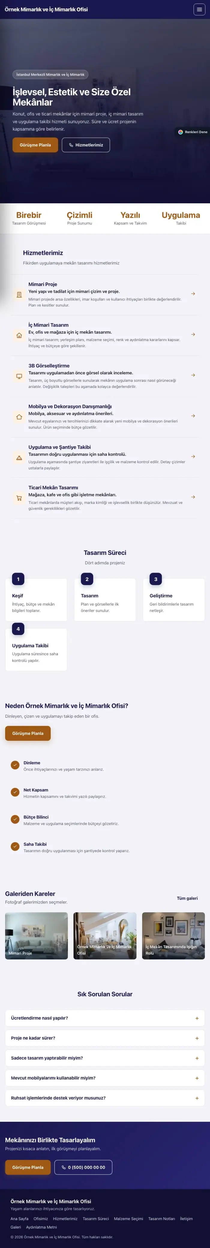 Sol Menü Lacivert Turuncu – Mimarlık ve İç Mimarlık Web Sitesi tablet görünümü