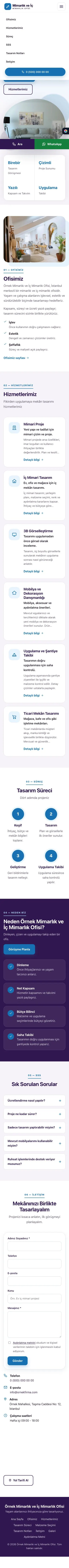 Tek Sayfa Mor Mavi – Mimarlık ve İç Mimarlık Web Sitesi mobil görünümü