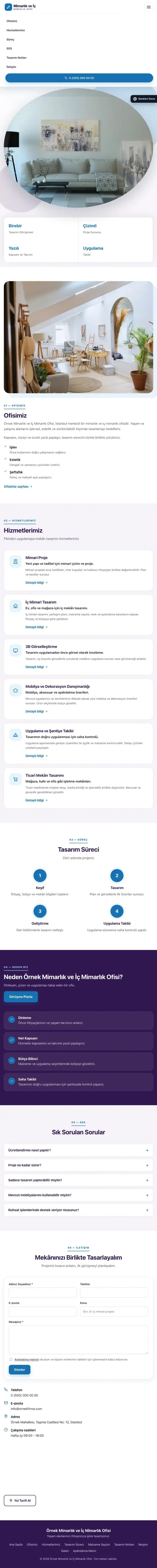 Tek Sayfa Mor Mavi – Mimarlık ve İç Mimarlık Web Sitesi tablet görünümü
