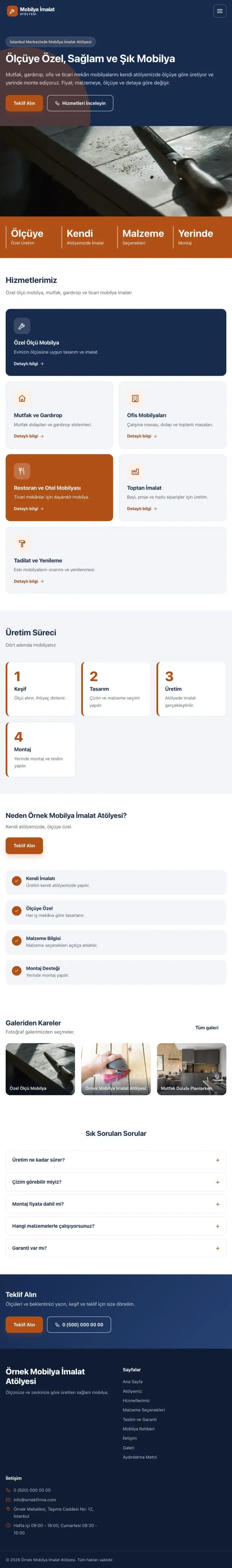 Blok Mavi Turuncu – Mobilya İmalat Atölyesi Web Sitesi tablet görünümü