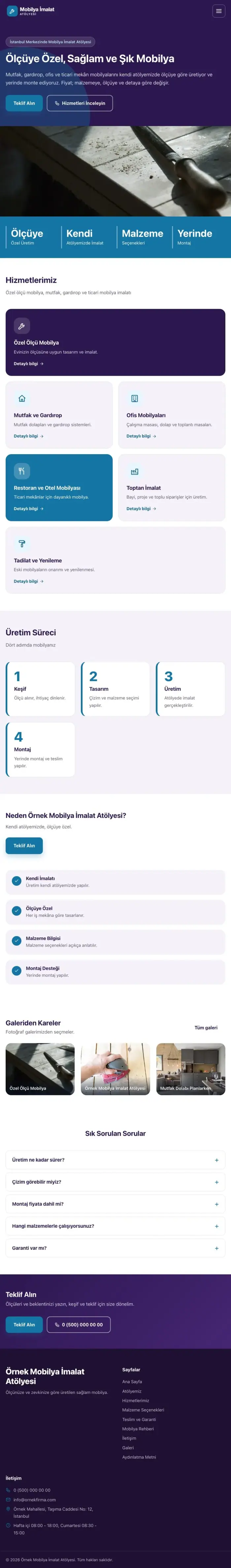 Blok Mor Mavi – Mobilya İmalat Atölyesi Web Sitesi tablet görünümü