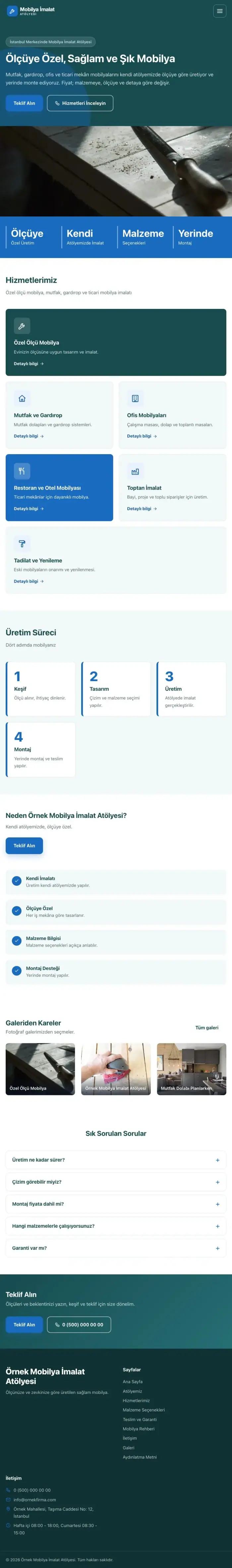 Blok Petrol Mavi – Mobilya İmalat Atölyesi Web Sitesi tablet görünümü