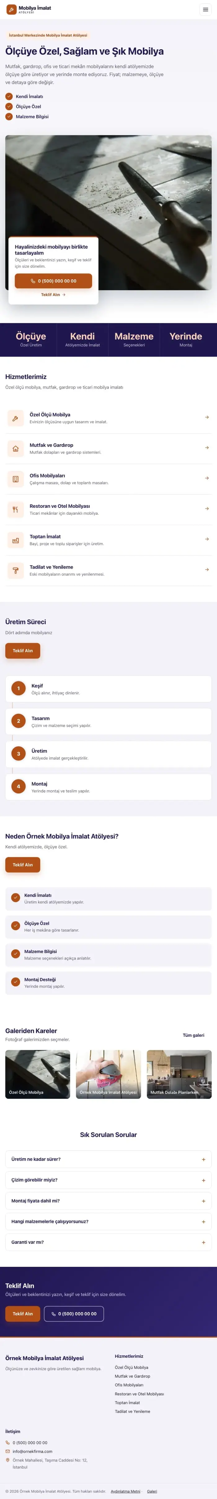 Bölünmüş Lacivert Turuncu – Mobilya İmalat Atölyesi Web Sitesi tablet görünümü