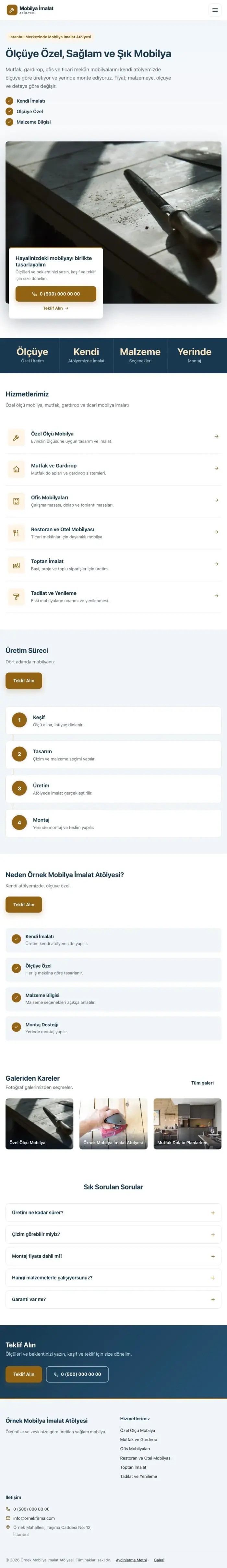 Bölünmüş Mavi Turuncu – Mobilya İmalat Atölyesi Web Sitesi tablet görünümü