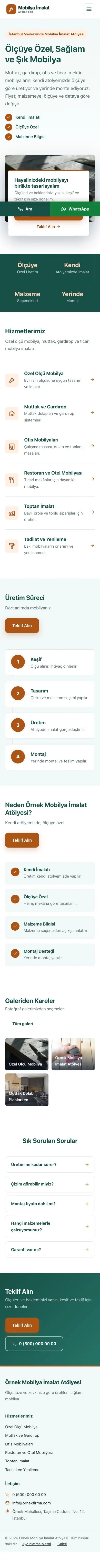 Bölünmüş Petrol Turuncu – Mobilya İmalat Atölyesi Web Sitesi mobil görünümü