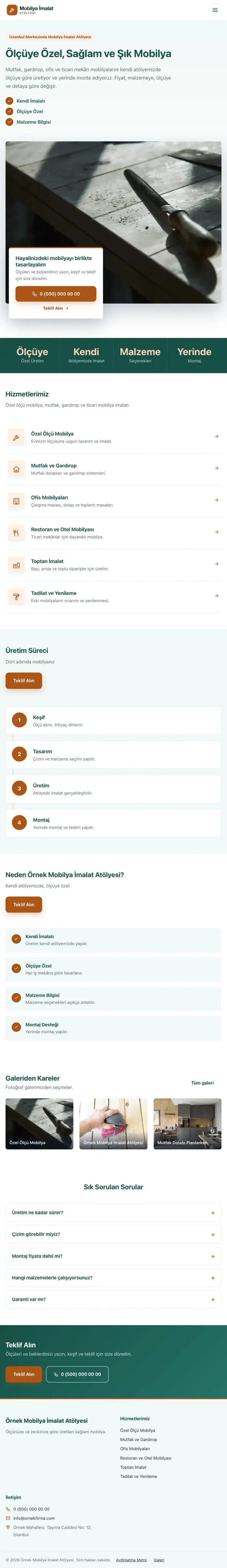 Bölünmüş Petrol Turuncu – Mobilya İmalat Atölyesi Web Sitesi tablet görünümü