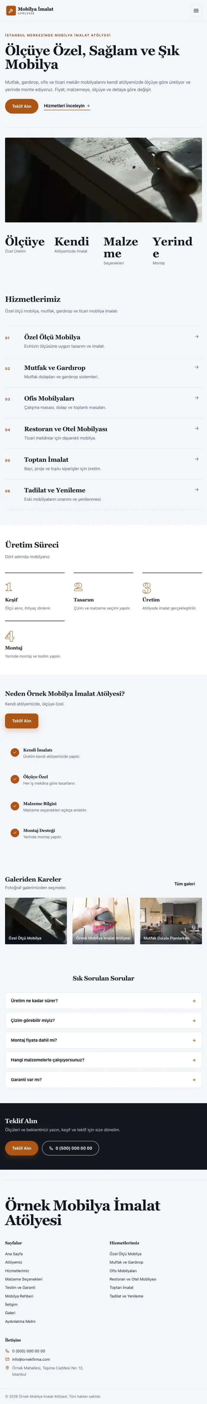 Dergi Editoryal Lacivert Turuncu – Mobilya İmalat Atölyesi Web Sitesi tablet görünümü