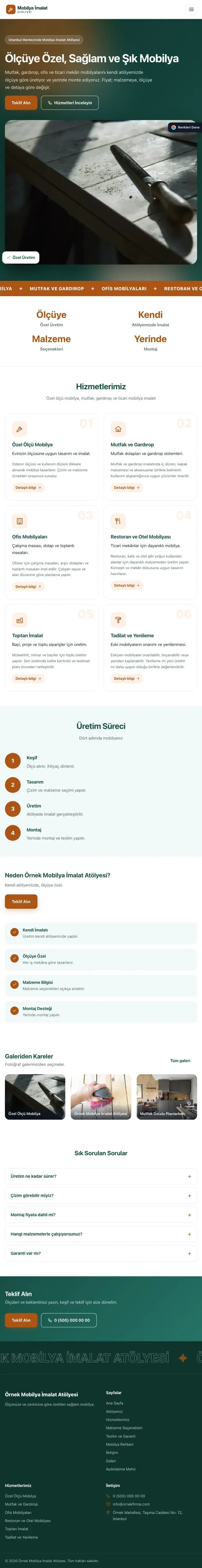 Hareketli Petrol Turuncu – Mobilya İmalat Atölyesi Web Sitesi tablet görünümü