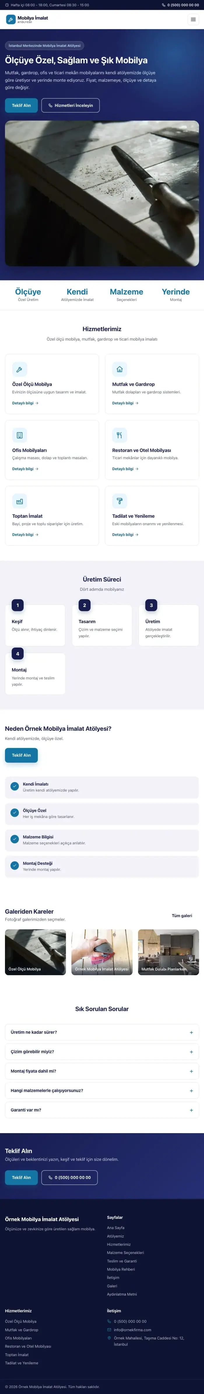 Klasik Lacivert Mavi – Mobilya İmalat Atölyesi Web Sitesi tablet görünümü