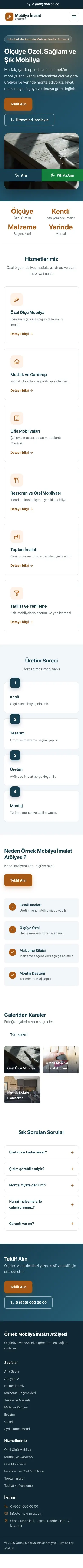 Klasik Mavi Turuncu – Mobilya İmalat Atölyesi Web Sitesi mobil görünümü