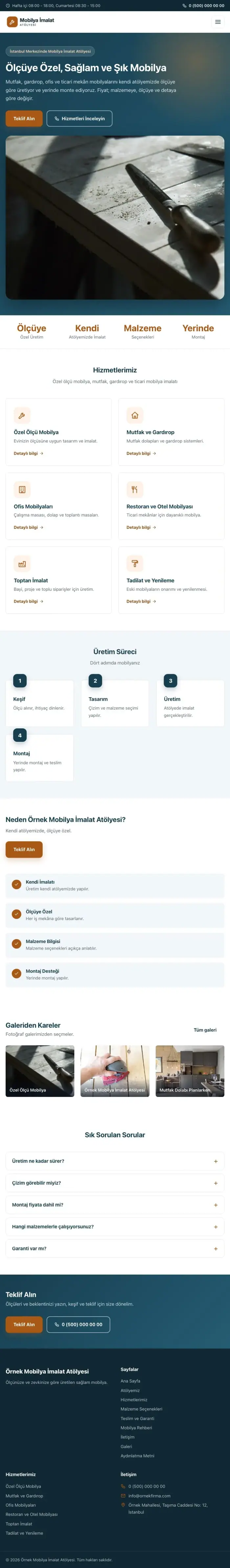 Klasik Mavi Turuncu – Mobilya İmalat Atölyesi Web Sitesi tablet görünümü