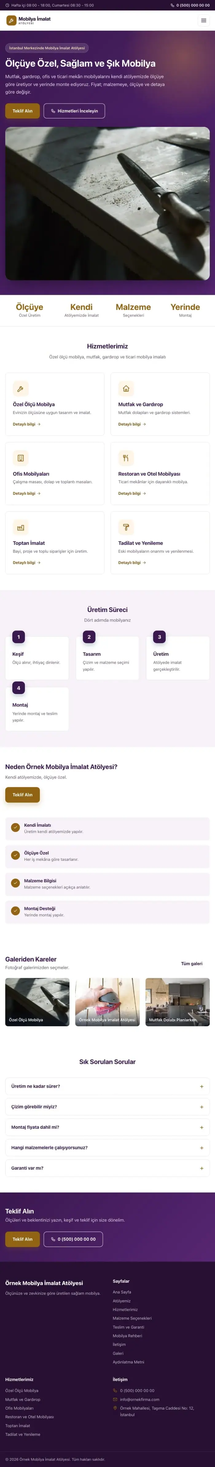 Klasik Mor Turuncu – Mobilya İmalat Atölyesi Web Sitesi tablet görünümü