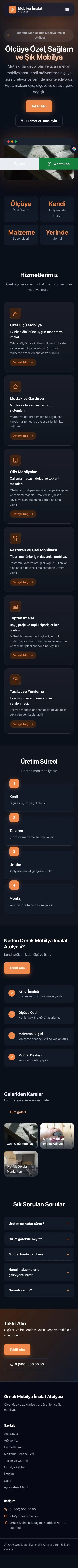 Koyu Modern Mavi Turuncu – Mobilya İmalat Atölyesi Web Sitesi mobil görünümü
