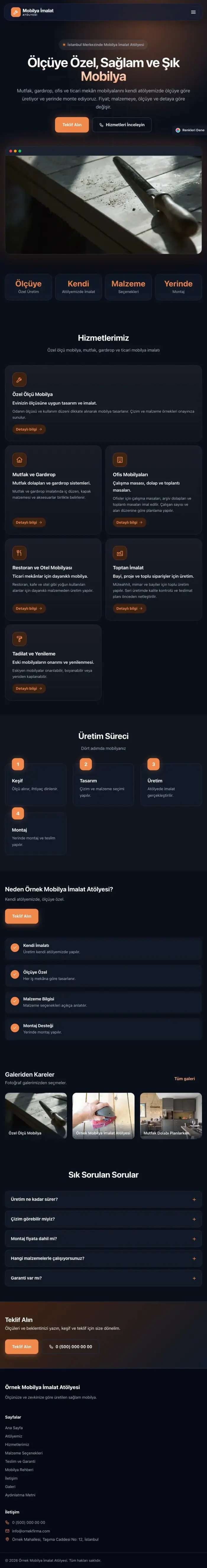 Koyu Modern Mavi Turuncu – Mobilya İmalat Atölyesi Web Sitesi tablet görünümü