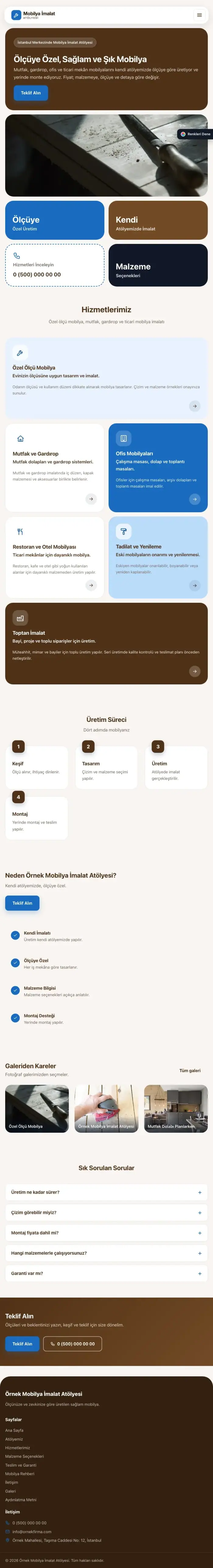 Mozaik Kahve Mavi – Mobilya İmalat Atölyesi Web Sitesi tablet görünümü