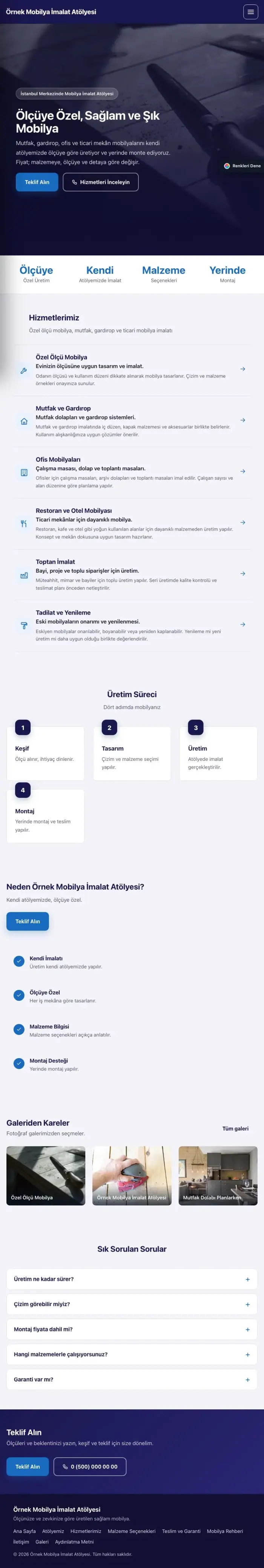 Sol Menü Lacivert Mavi – Mobilya İmalat Atölyesi Web Sitesi tablet görünümü