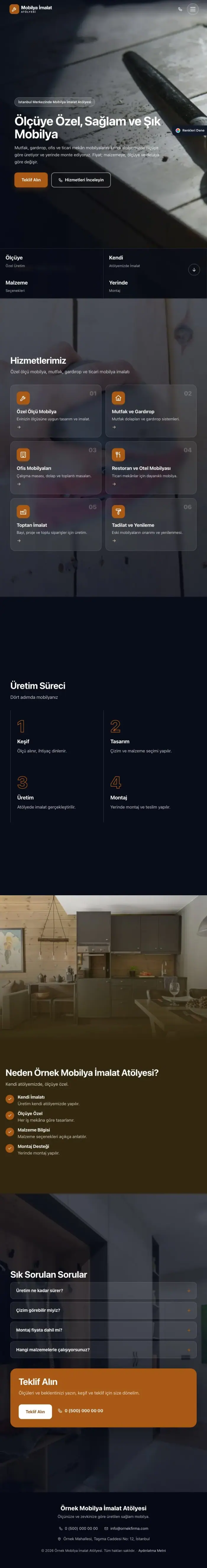 Tam Ekran Kahve Turuncu – Mobilya İmalat Atölyesi Web Sitesi tablet görünümü