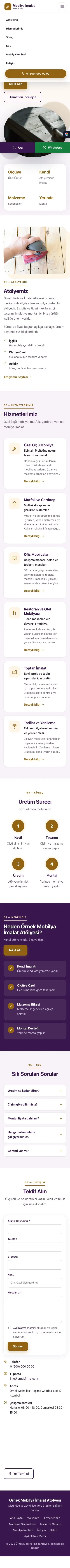 Tek Sayfa Mor Turuncu – Mobilya İmalat Atölyesi Web Sitesi mobil görünümü