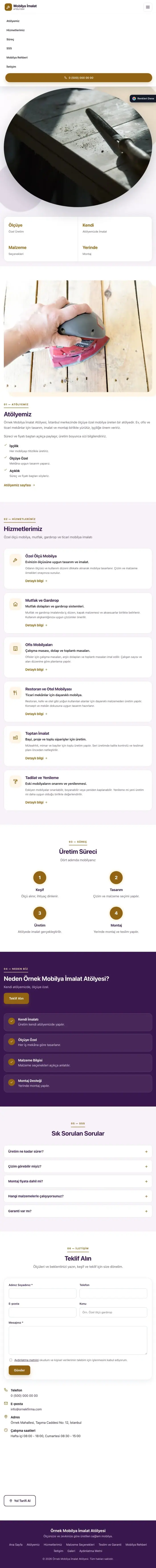 Tek Sayfa Mor Turuncu – Mobilya İmalat Atölyesi Web Sitesi tablet görünümü