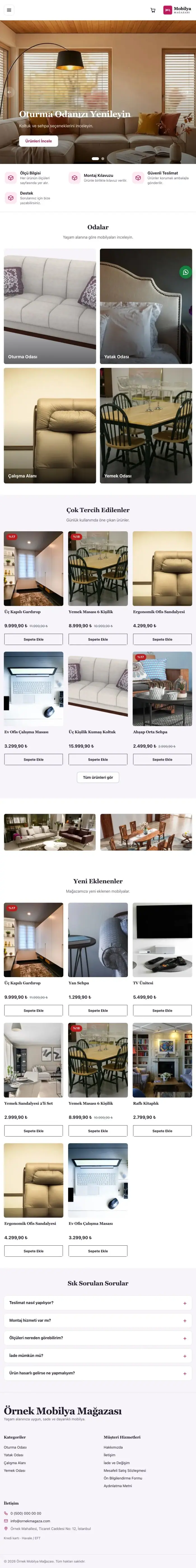 Butik Mor Pembe – Mobilya Mağazası E-ticaret Sitesi tablet görünümü