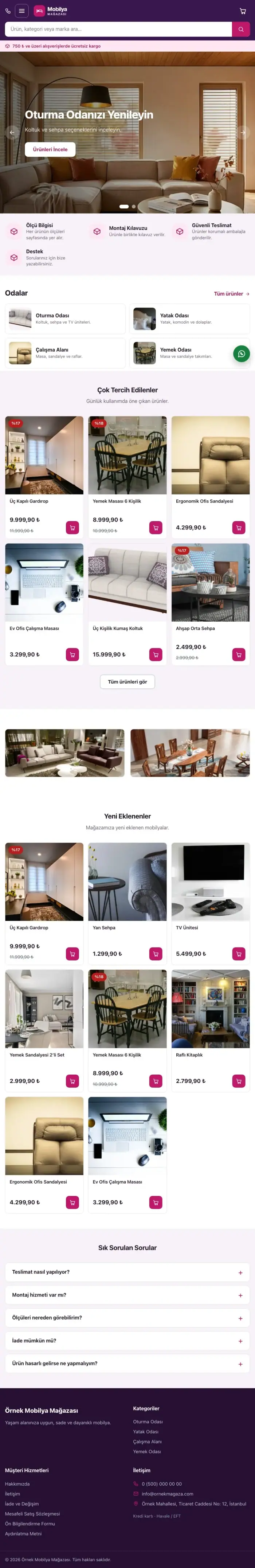 Market Mor Pembe – Mobilya Mağazası E-ticaret Sitesi tablet görünümü