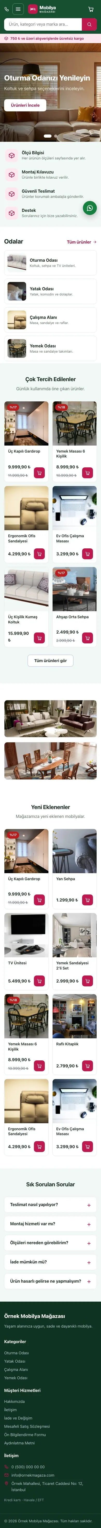 Market Yeşil Pembe – Mobilya Mağazası E-ticaret Sitesi mobil görünümü