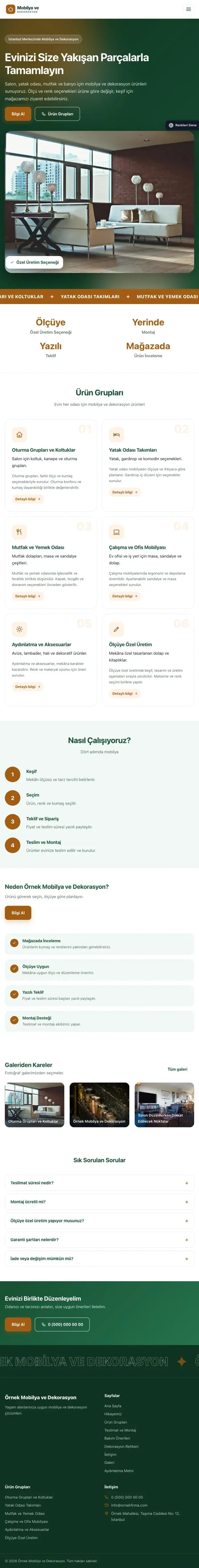 Hareketli Yeşil Turuncu – Mobilya ve Dekorasyon Web Sitesi tablet görünümü