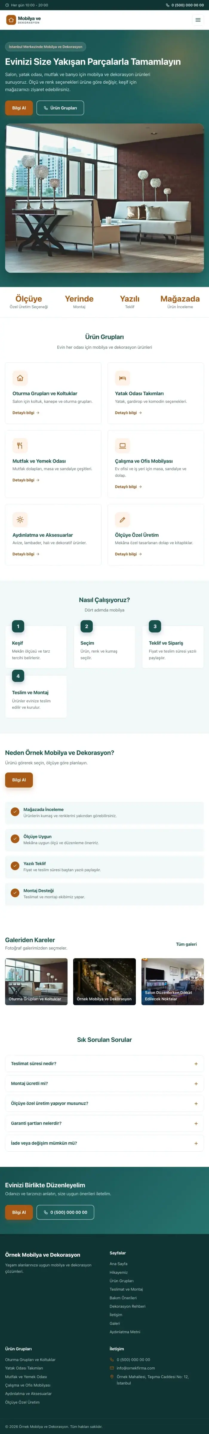 Klasik Petrol Turuncu – Mobilya ve Dekorasyon Web Sitesi tablet görünümü