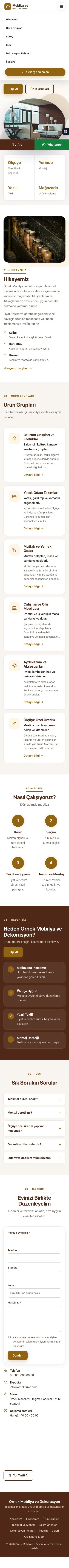 Tek Sayfa Kahve Turuncu – Mobilya ve Dekorasyon Web Sitesi mobil görünümü
