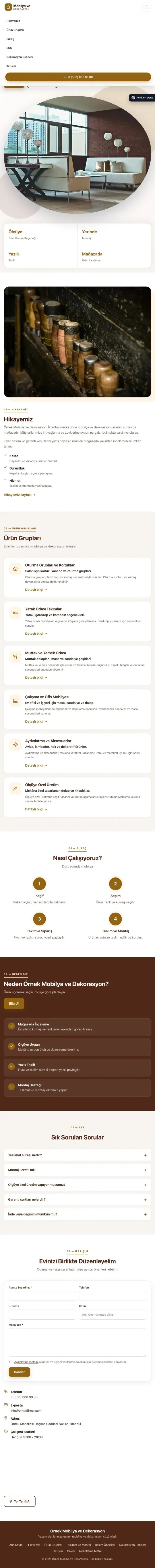Tek Sayfa Kahve Turuncu – Mobilya ve Dekorasyon Web Sitesi tablet görünümü