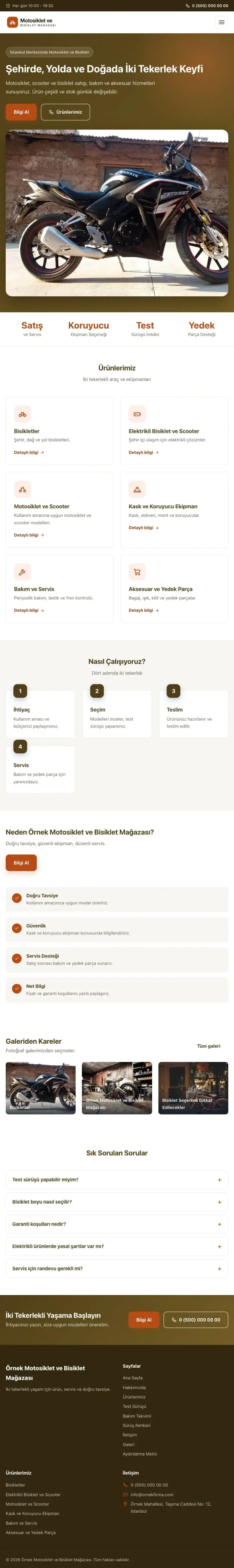 Klasik Kahve Turuncu – Motosiklet ve Bisiklet Web Sitesi tablet görünümü