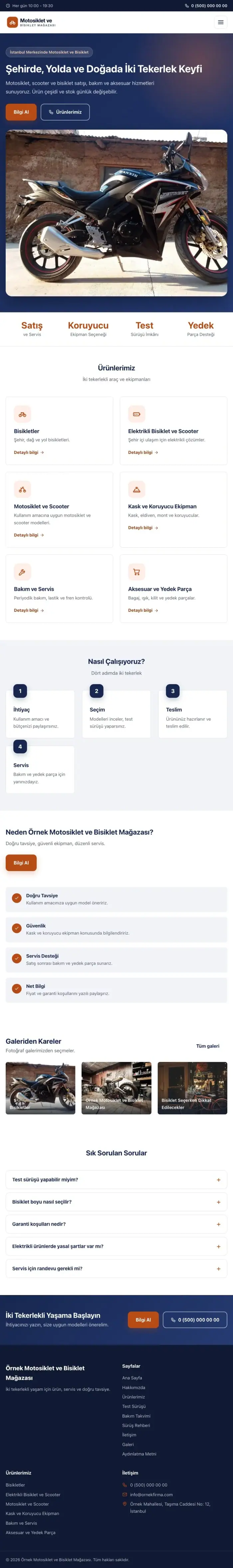 Klasik Mavi Turuncu – Motosiklet ve Bisiklet Web Sitesi tablet görünümü