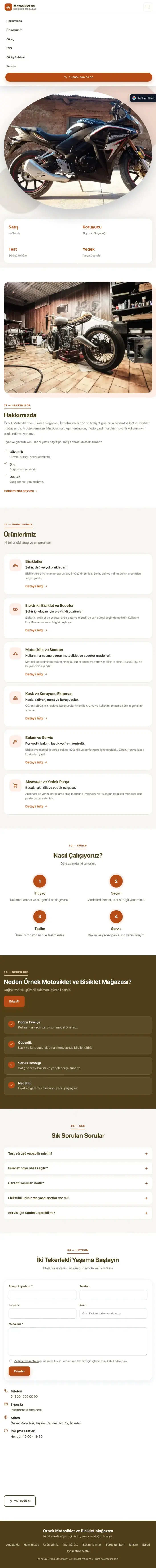 Tek Sayfa Kahve Turuncu – Motosiklet ve Bisiklet Web Sitesi tablet görünümü
