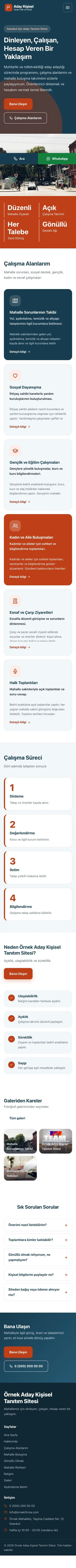 Blok Mavi Turuncu – Muhtar ve Milletvekili Adayı Web Sitesi mobil görünümü