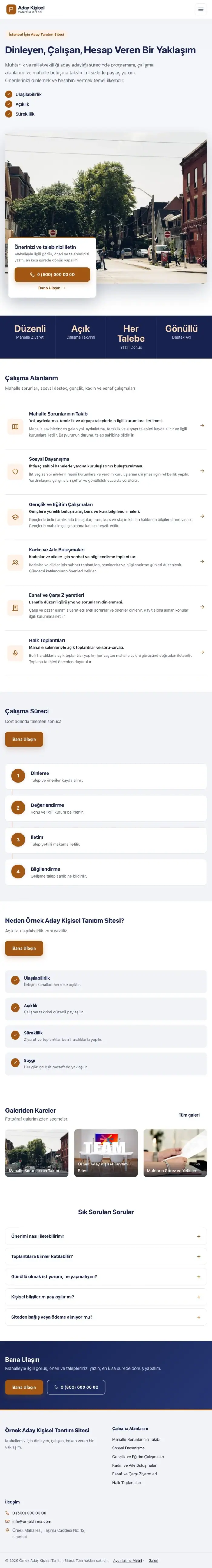 Bölünmüş Lacivert Turuncu – Muhtar ve Milletvekili Adayı Web Sitesi tablet görünümü