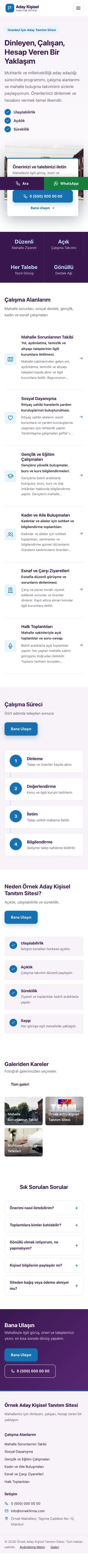 Bölünmüş Mor Mavi – Muhtar ve Milletvekili Adayı Web Sitesi mobil görünümü