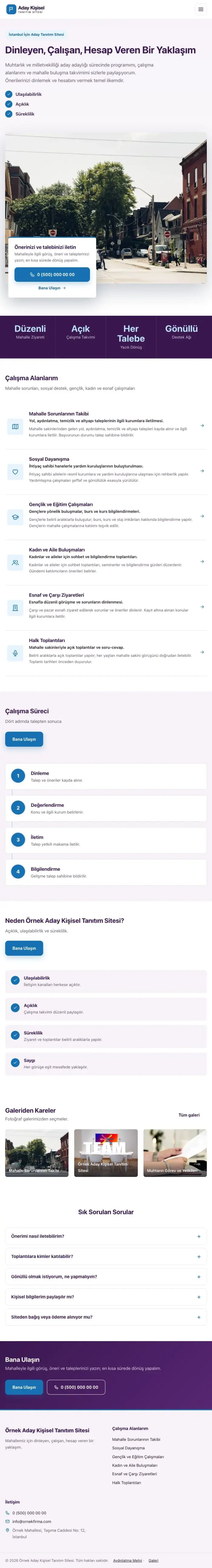 Bölünmüş Mor Mavi – Muhtar ve Milletvekili Adayı Web Sitesi tablet görünümü