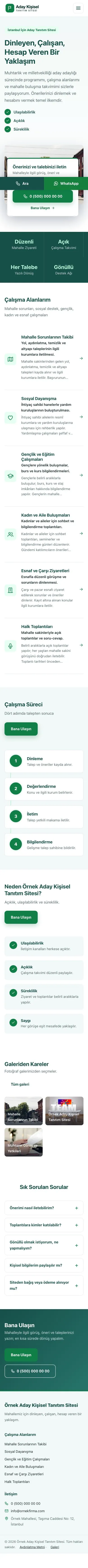 Bölünmüş Petrol Yeşil – Muhtar ve Milletvekili Adayı Web Sitesi mobil görünümü