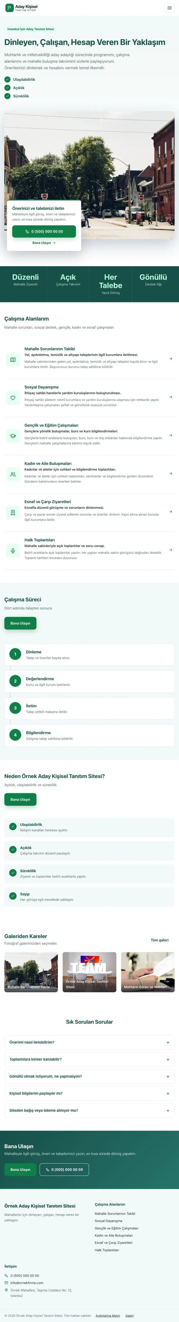 Bölünmüş Petrol Yeşil – Muhtar ve Milletvekili Adayı Web Sitesi tablet görünümü