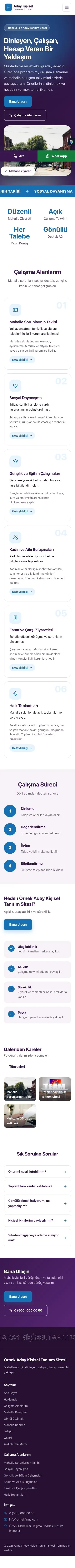 Hareketli Mor Mavi – Muhtar ve Milletvekili Adayı Web Sitesi mobil görünümü