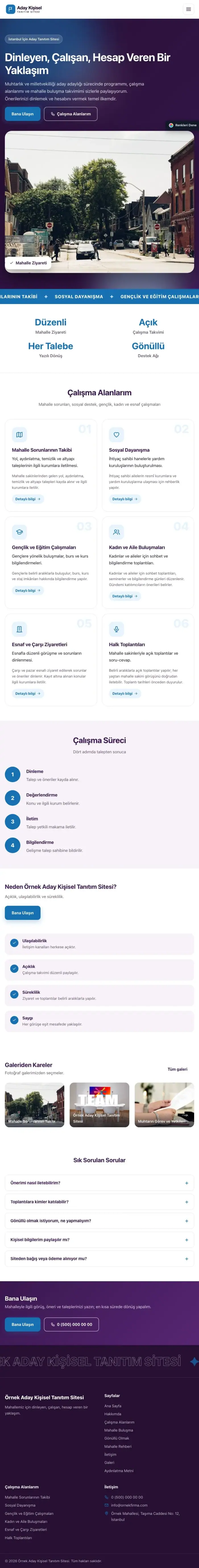 Hareketli Mor Mavi – Muhtar ve Milletvekili Adayı Web Sitesi tablet görünümü
