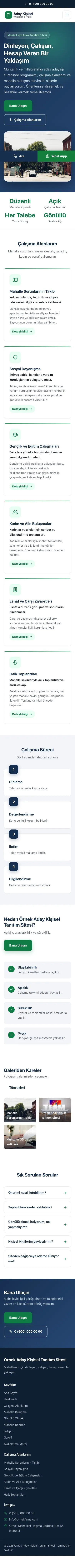 Klasik Mavi Yeşil – Muhtar ve Milletvekili Adayı Web Sitesi mobil görünümü