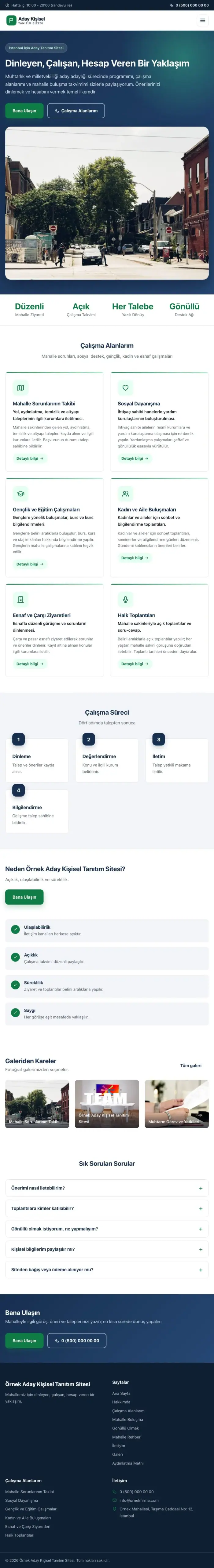Klasik Mavi Yeşil – Muhtar ve Milletvekili Adayı Web Sitesi tablet görünümü