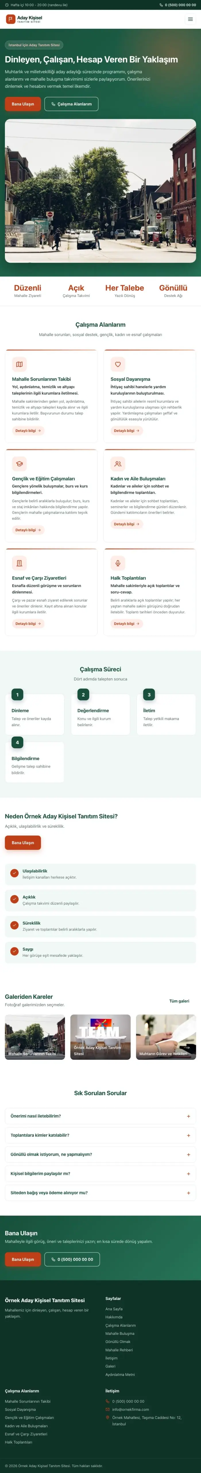 Klasik Yeşil Turuncu – Muhtar ve Milletvekili Adayı Web Sitesi tablet görünümü