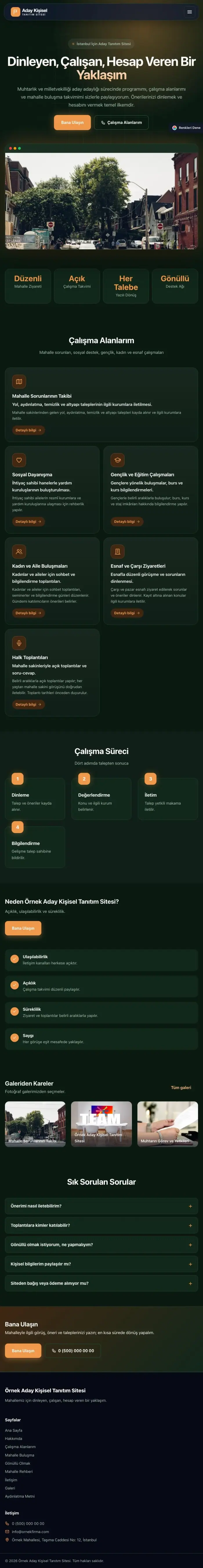 Koyu Modern Yeşil Turuncu – Muhtar ve Milletvekili Adayı Web Sitesi tablet görünümü