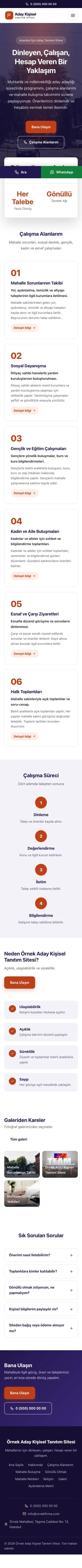 Merkez Lacivert Turuncu – Muhtar ve Milletvekili Adayı Web Sitesi mobil görünümü