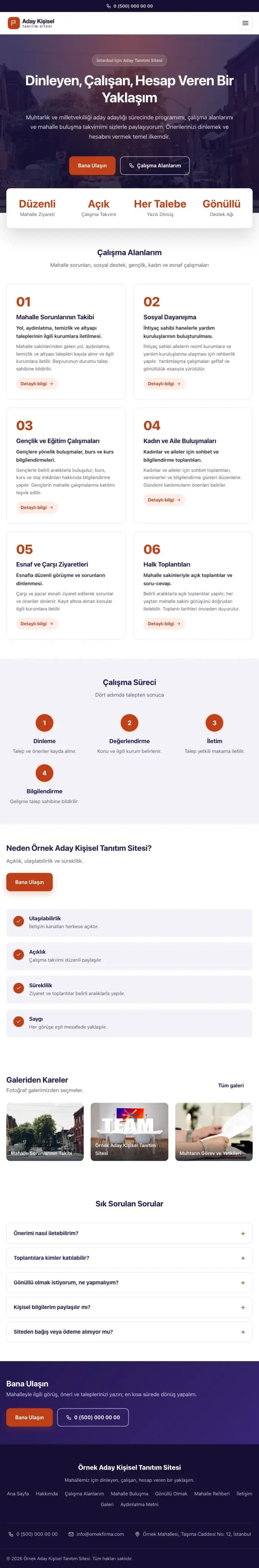 Merkez Lacivert Turuncu – Muhtar ve Milletvekili Adayı Web Sitesi tablet görünümü