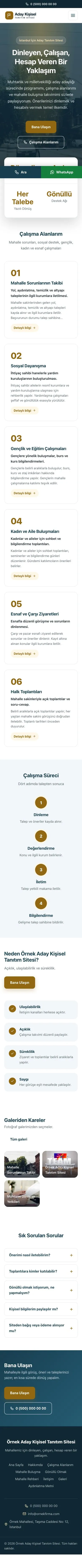 Merkez Mavi Amber – Muhtar ve Milletvekili Adayı Web Sitesi mobil görünümü
